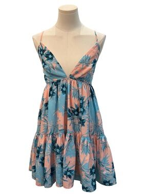 Lovers + Friends Revolve Floral Mini Dress Tiered Spaghetti Strap Plunge V-Neck